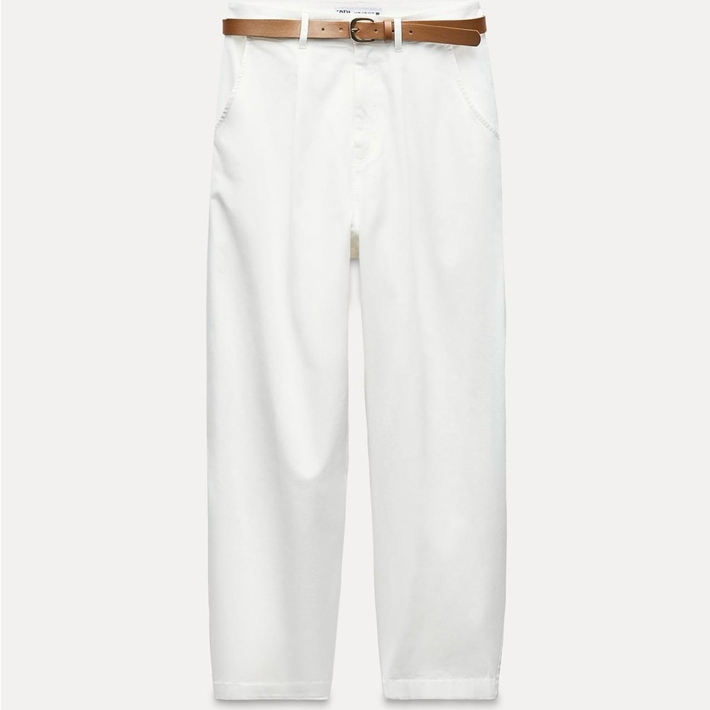Zara White Barrel Leg Chino Pants, Size S